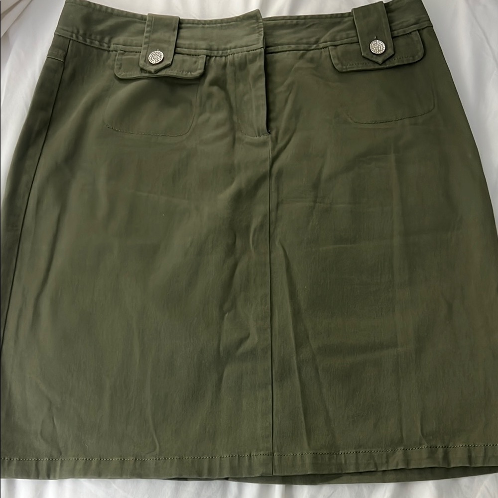 Lillie Rubin Khaki Cotton Skirt with Embellished Buttons